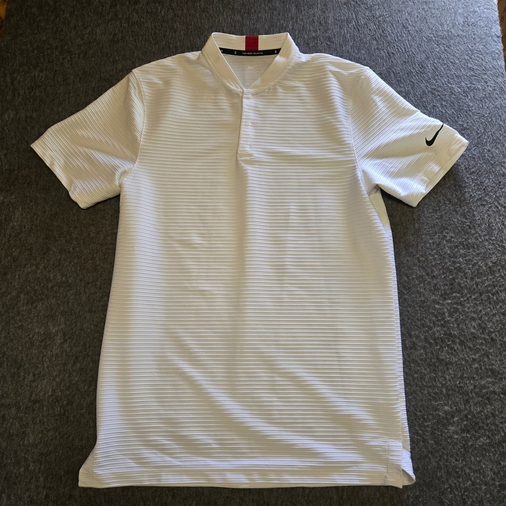 Nike Golf Tiger Woods Textured Vapor Mock Blade Polo Mens Small CT3795 White